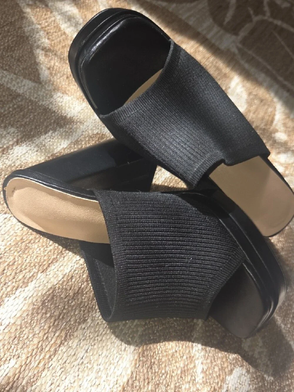 Black Platform Block Heel Slide Sandals